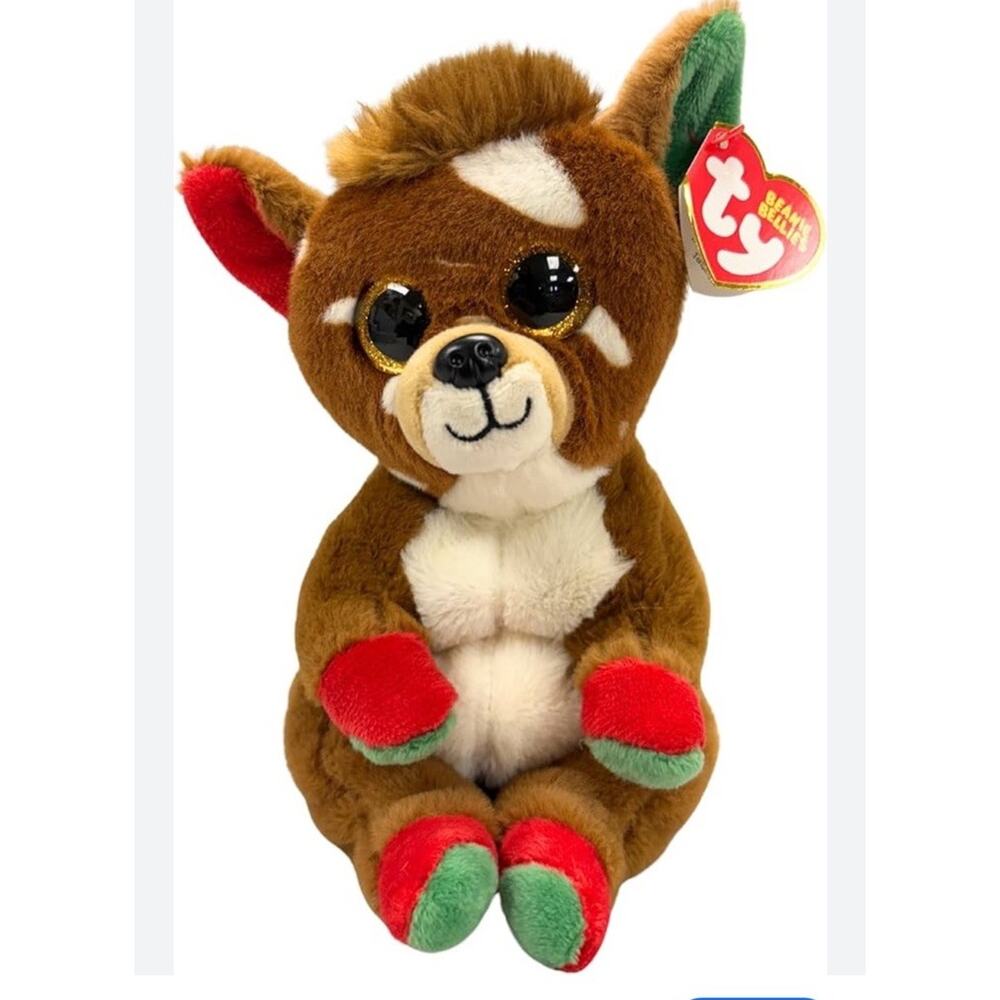 Ty Beanie Baby Bellies - JUNO the Christmas Reindeer (Key Clip 4 inch) NEW 2024